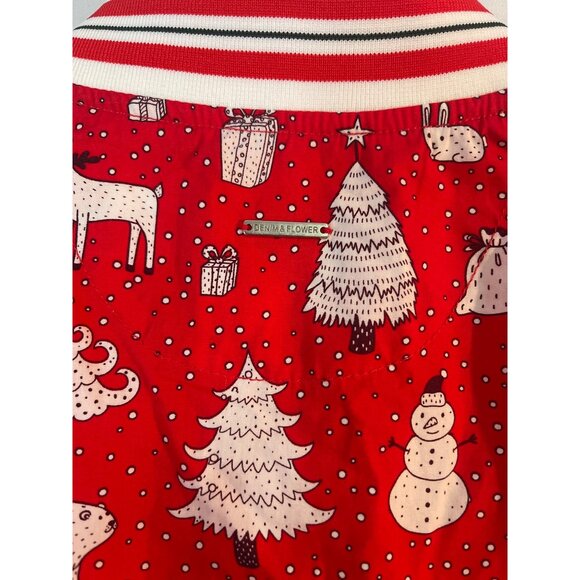 Denim & Flower Ricky Singh Mens M Red Holiday Bomber Jacket ptp 22 L 25 - Picture 4 of 6